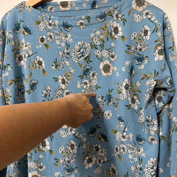 J. Jill Top Medium Petite Stretch Boat Neck Blue Floral Boho Bloomcore Casual - Picture 9 of 14